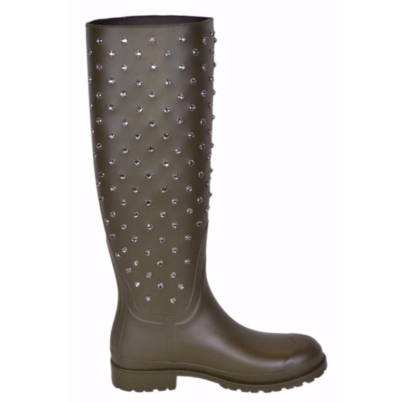 YSL Saint Laurent Crystal Studs Rubber Rain Boot - Picture 3 of 9